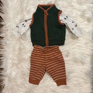 Carter’s Baby Boy 3M Woodland Outfit Vest Bodysuit & Stripe Pants Set Fall